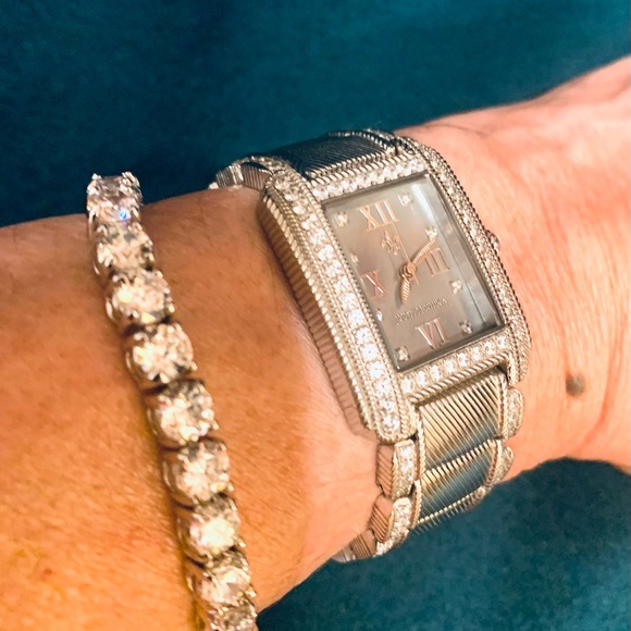 Stunning Silver Tennis Bracelet CZ Stones Double Clasp Stamped 925 - Picture 1 of 4